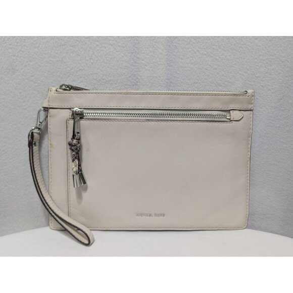 Michael Kors Isabel Double Zip Clutch Wristlet Cream Silver - Picture 1 of 12
